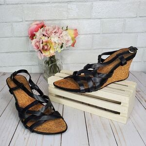 Kenneth Cole Reaction Black and Cork Wedge Sandals